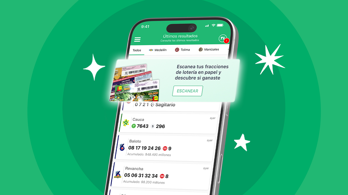Pantalla de celular para escanear una fracción de lotería y consultar si tiene premio.